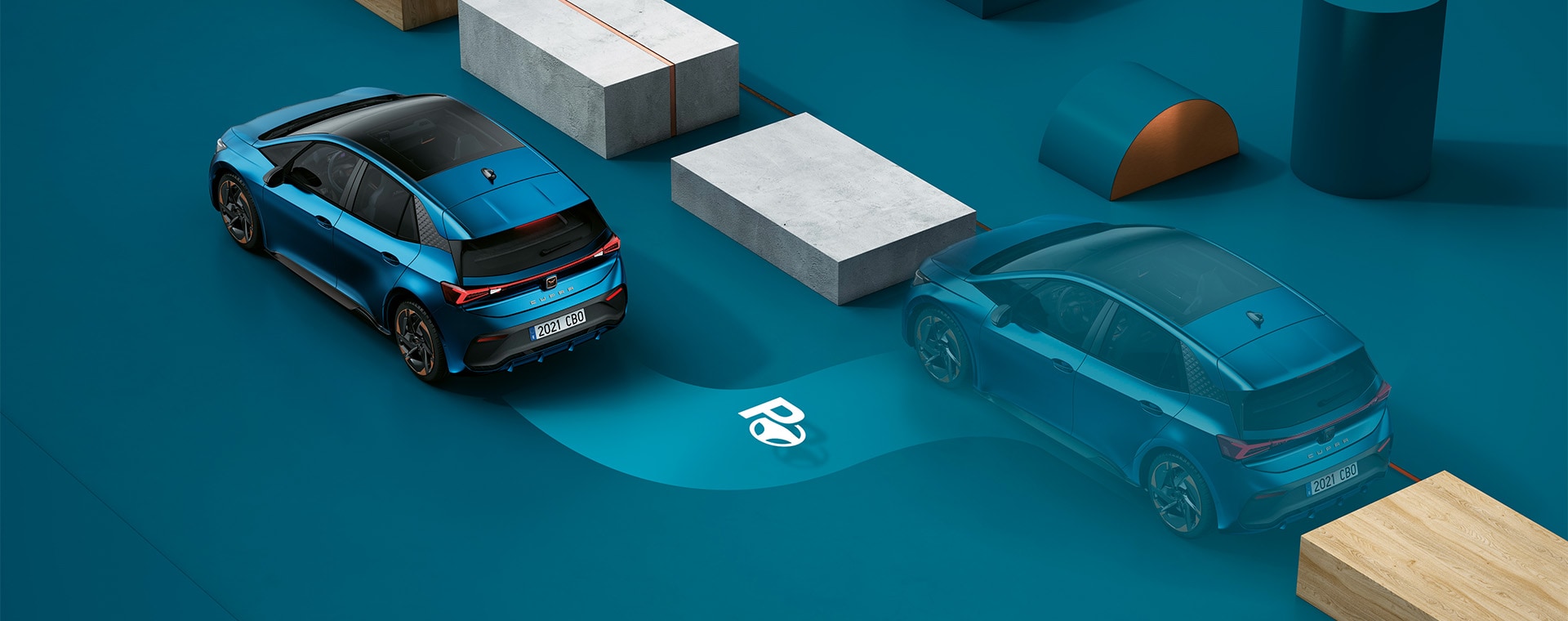 CUPRA Born Aurora blue colour with intelligent park assist car feature