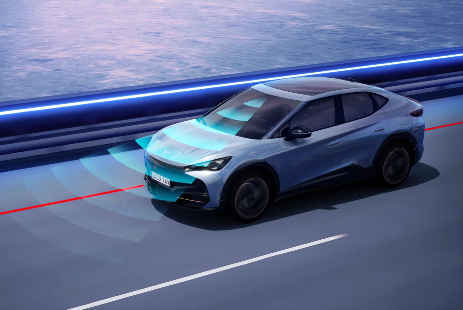 Sikkerhetssystemer i CUPRA Tavascan sjekker forsvarlig avstand til bilen foran